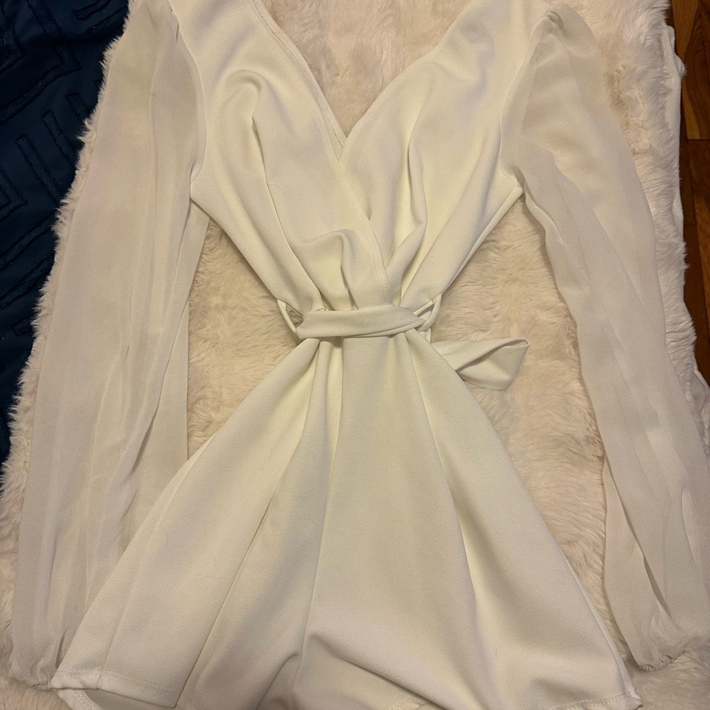 Elegant White Long-Sleeve Romper